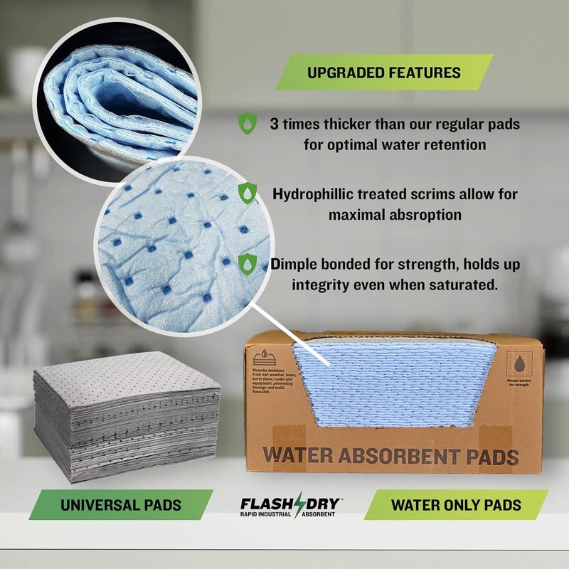FLASHDRY Water Absorbent Pads 100 per Box, 17.5"x13.5" - Reusable and Hand Wringable Pads, Ideal for Water Leaks, Spills, Storm Damage Cleanup, Perfect for Basements, Garages, and Under-Sink Cabinets - Image 3
